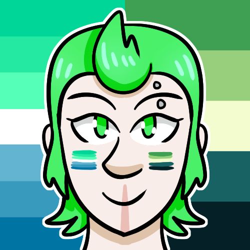 A drawing of a person with the floric and arospec flags behind him