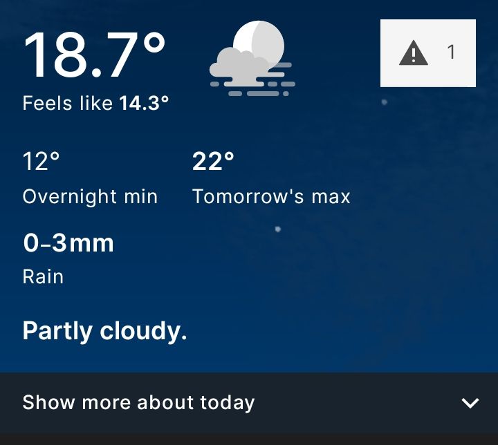 Weather.  Current recorded Melbourne temperature 18.7° feels like 14.3°