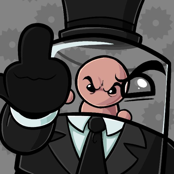 Dr. Fetus from Super Meat Boy. He's flipping-off the camera.