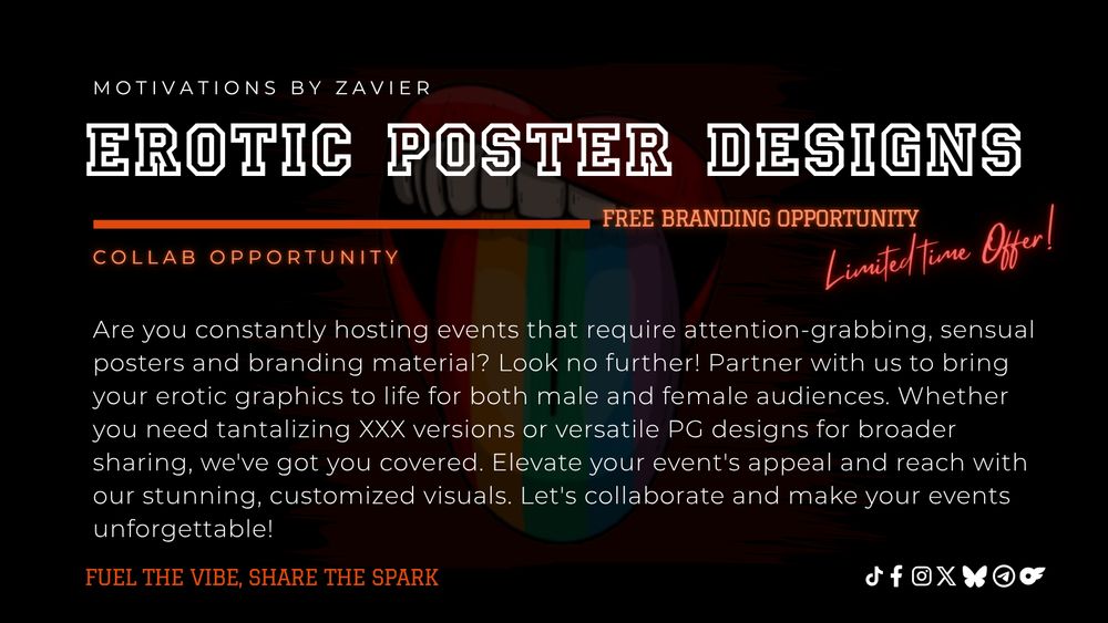 Erotic poster design showing a provocative and artistic composition. Motivations by Zavier logo included. A tasteful, sensual piece meant for adult audiences seeking bold, edgy artwork.