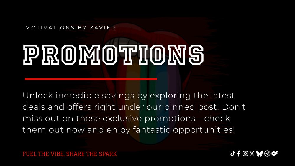 Graphic showing “Recent Active Promotions” with a clean, eye-catching design. Motivations by Zavier logo included. Encouragement to follow and check for the latest deals and updates.
