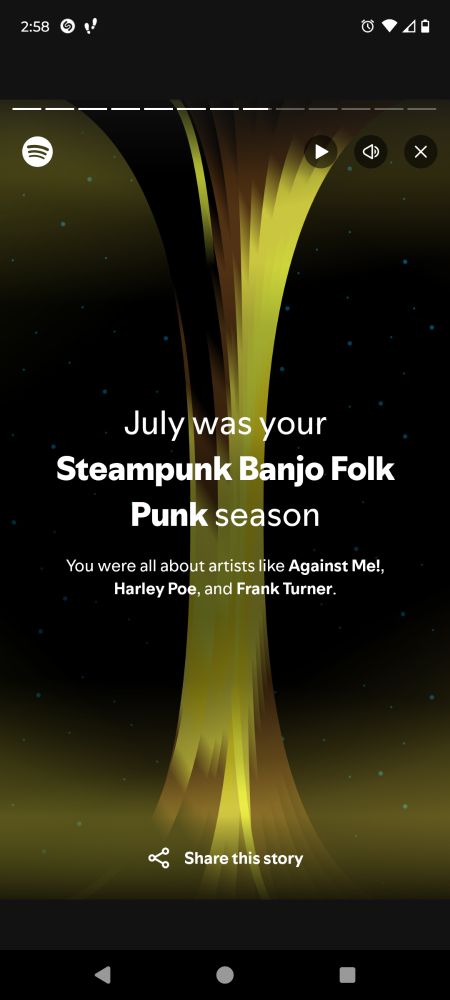 Spotify wrapped July was your Steampunk Banjo Folk Punk season (Against Me!, Harley Poe, Frank Turner)