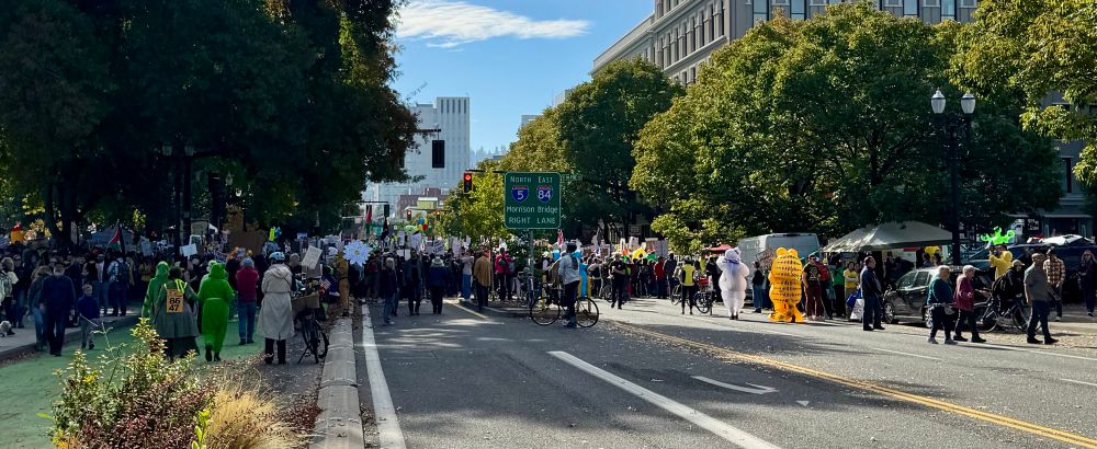 Another view of the crowd of demonstrators at No Kings in Portland. 