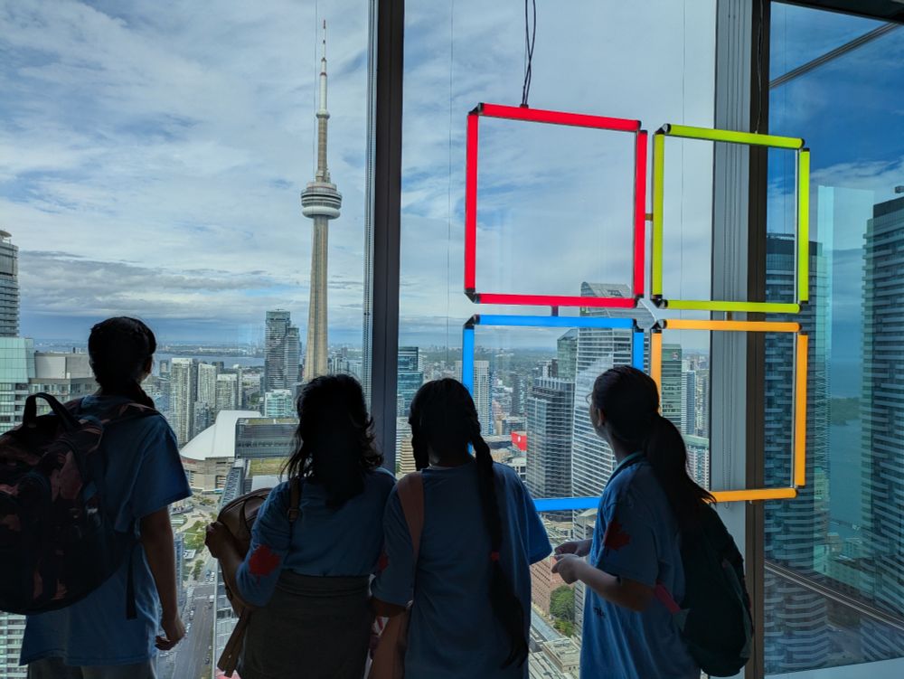 The girls innovation squad from Peel District School Board takes a look at the CN tower from the Microsoft Toronto venue