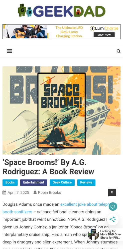Screen shot of the GeekDad review of SPACE BROOMS!