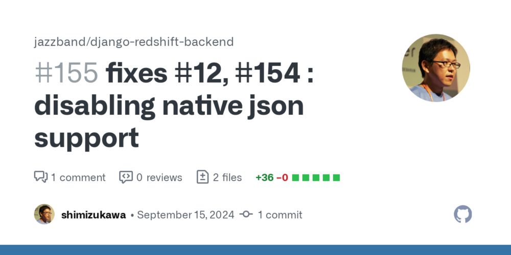 fixes #12, #154 : disabling native json support by shimizukawa · Pull Request #155 · jazzband/django-redshift-backend