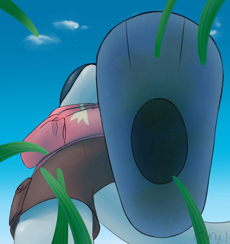 POV: You are smaller than the grass and Orcane is raising his foot above you, about to obliviously squish you under his slipper as he is not watching his steps.