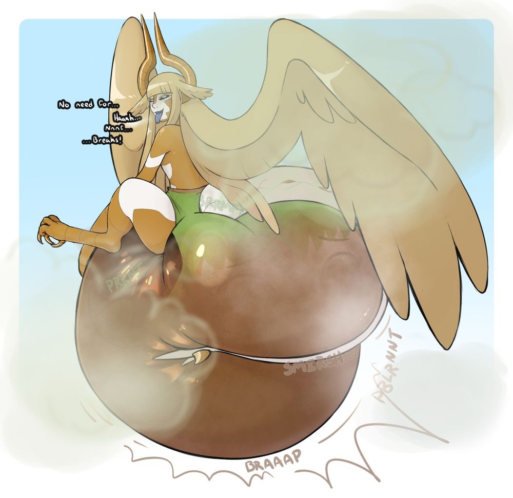 drawing of true form Callisto, aroused while packing the Minthe diaper full, and squishing her with their tail. She's almost totally faded away... (featuring farts leaking from the leakgaurds and tailhole)