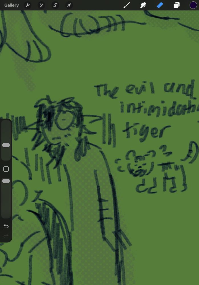 screenshot again. the evil and intimidating tiger. hes actually really scared and wants attention and chin scratches