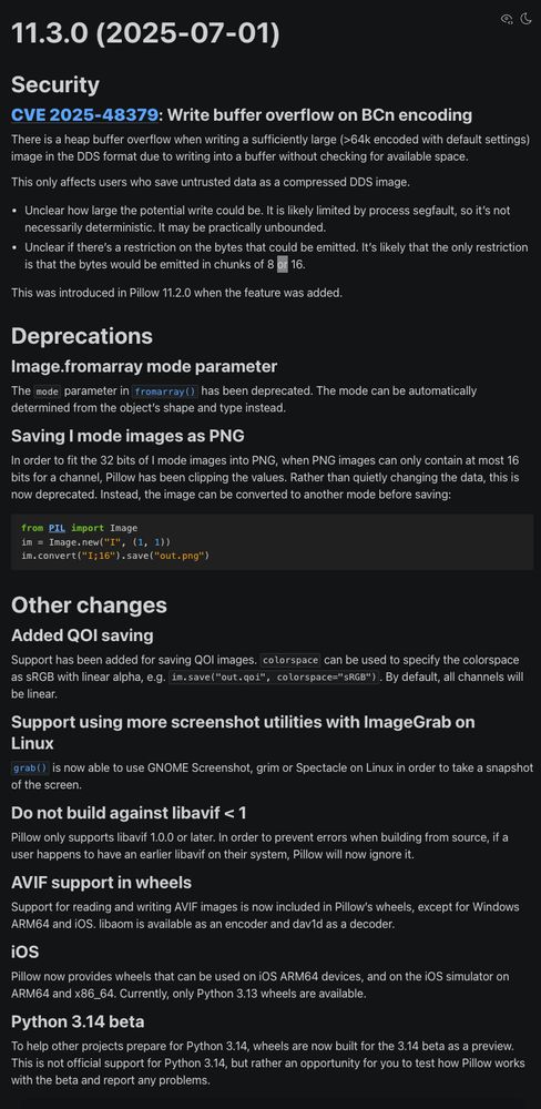 Pillow 11.3.0 release notes