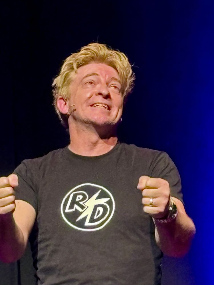 Close-up of Rhys Darby at his show in Cardiff