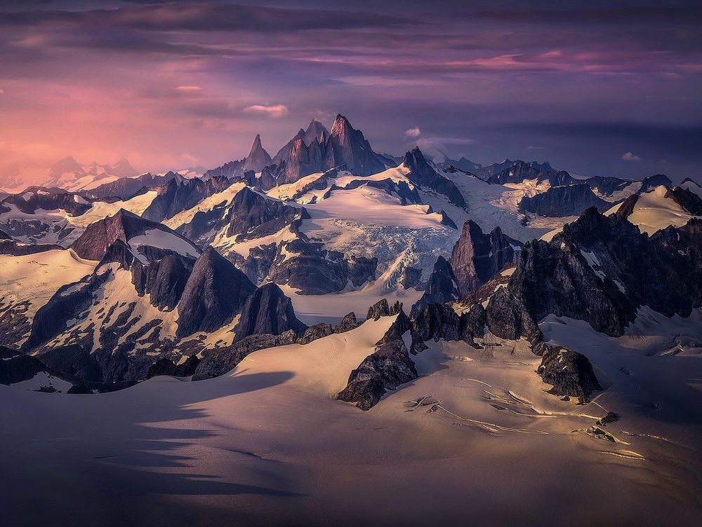 Aerial image of Mt Devil Thumb in AK, shot from a bush plane back in 2023, while flying over the wildest glacial landscape I’ve ever seen. 
