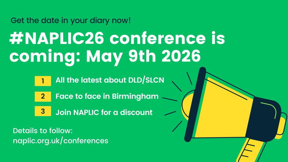 #NAPLIC26 conference. All things DLD/SLCN. Face to face in Birmingham. Join NAPLIC for a discount. Details to follow: naplic.org.uk/conferences