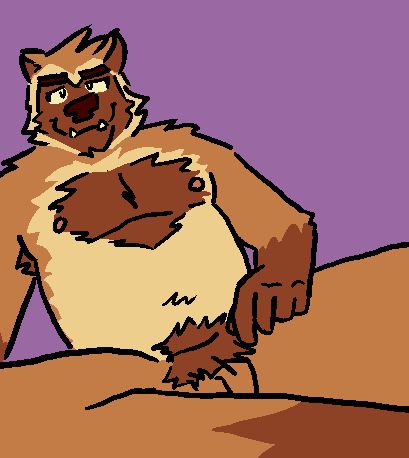 An anthro wolverine laying back nude, smiling at the viewer