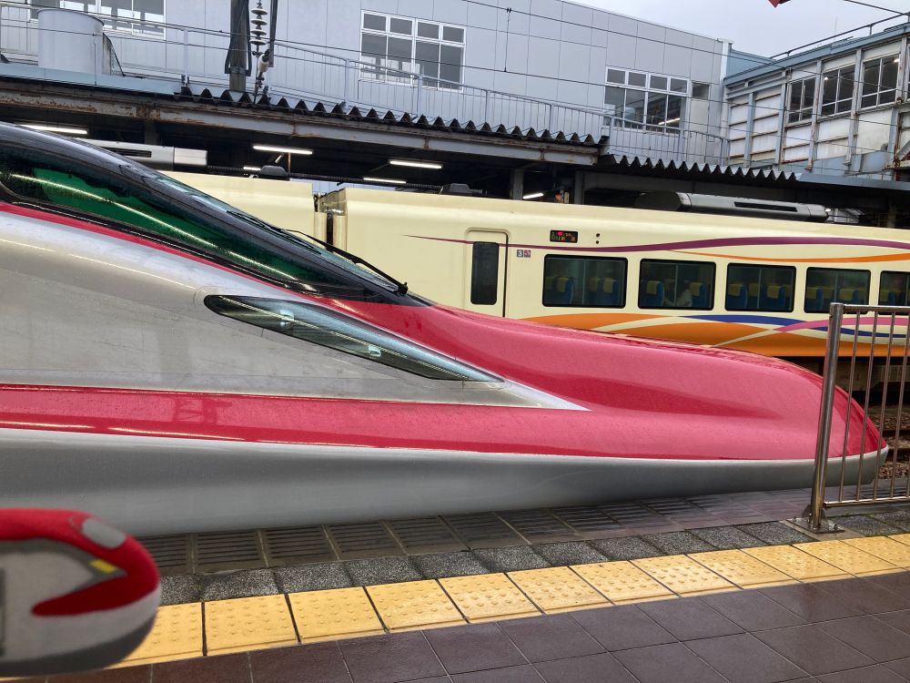 秋田駅、E6系新幹線とマスコットのE6系