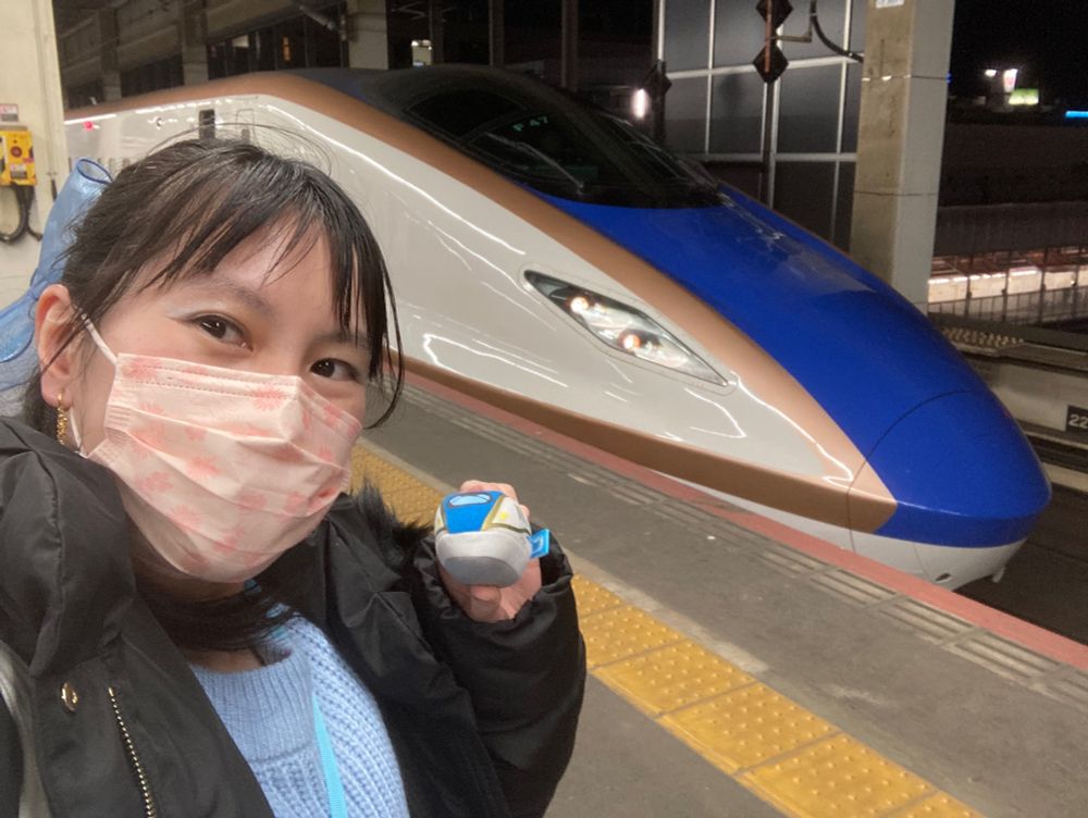大宮駅、E7系新幹線と私の写真