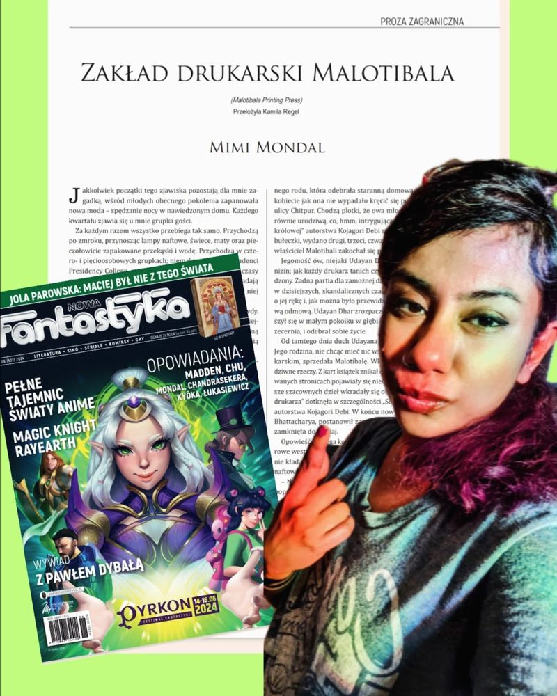 Two graphics comprising photos of me, the cover of the magazine, and three pages from the translation