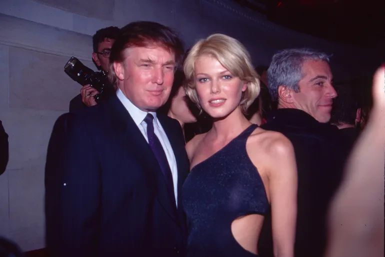 Trump next to model Ingrid Seynhaeve. Jeffrey Epstein in the back!