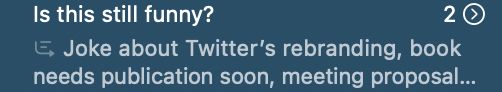 Is this still funny? 
Joke about Twitter's rebranding, book needs publication soon, meeting proposal ...