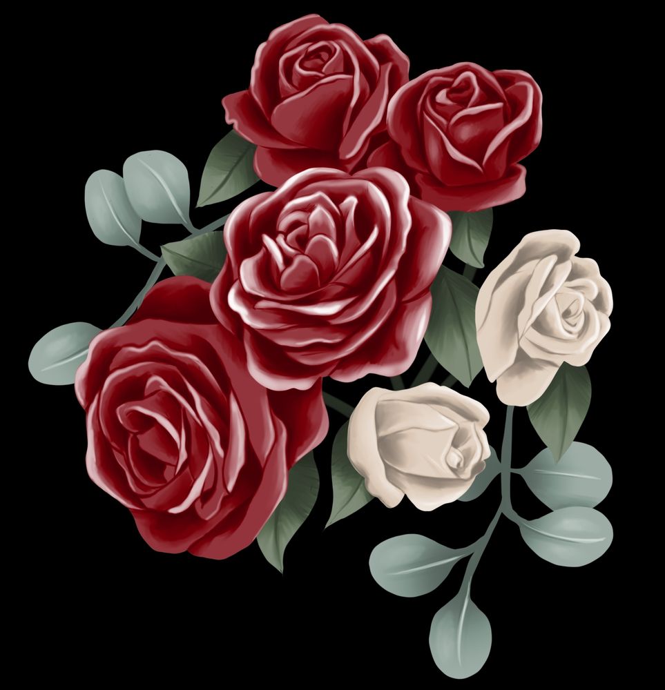 lush fully bloomed red roses and just blooming white roses