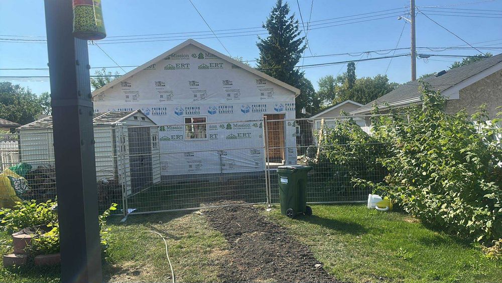 Back yard garage roughed in and vapour wrapped. 