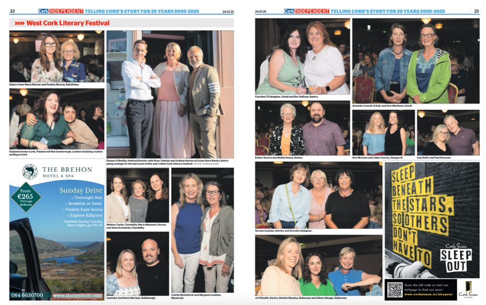 Social pics of audience members at West Cork Literary Festival. A double page spread in the Cork Independent