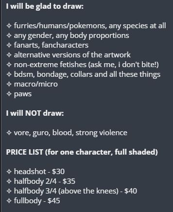 price info + yes/no for commissions