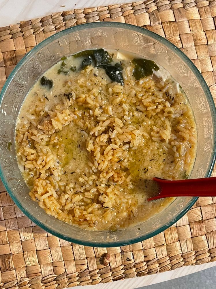 Dirty rice in miso soup.