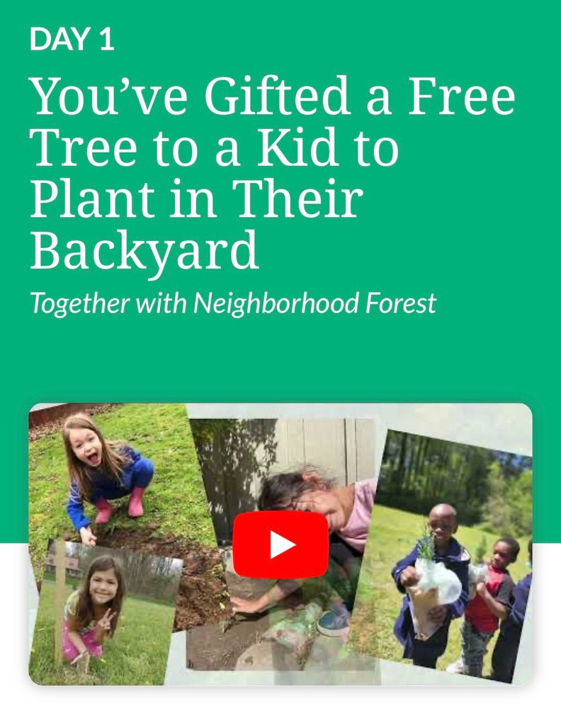 DAY 1
You've Gifted a Free Tree to a Kid to Plant in Their Backyard Together with Neighborhood Forest