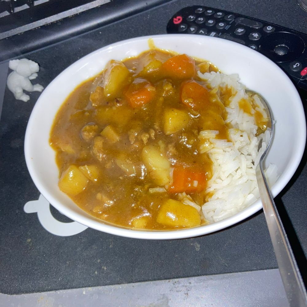 “Dad ate all the Japanese curry without giving me a bite! He said I wouldn’t have liked it because it had too many vegetables. Do you buy it?
Bowl of Japanese curry