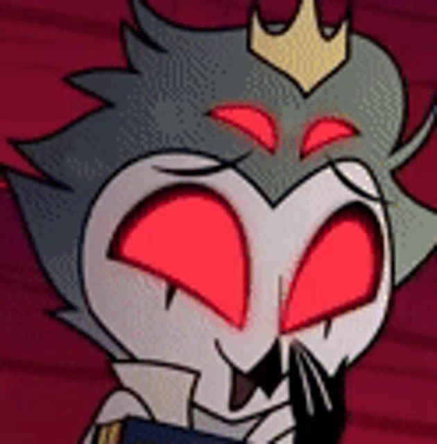 a cartoon character with red eyes and a crown on his head is covering his mouth .