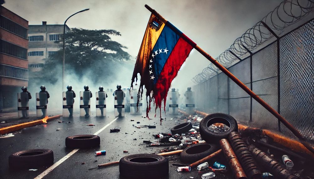 Venezuelan flag in a protest. IA generated.