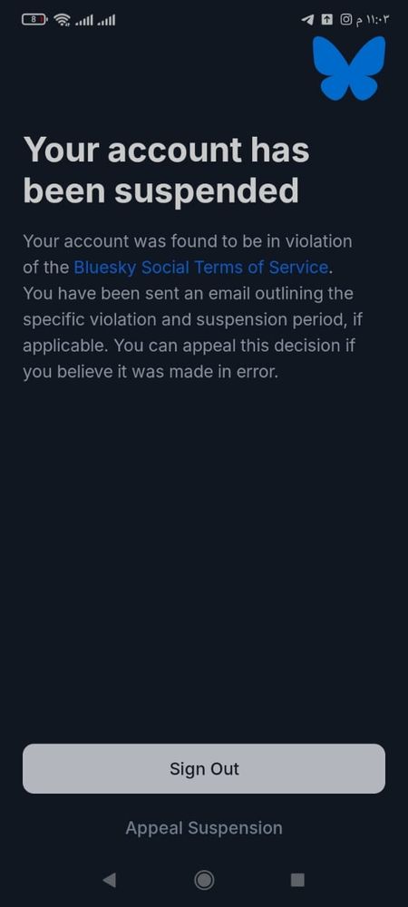 Ahmad's account suspension notification 