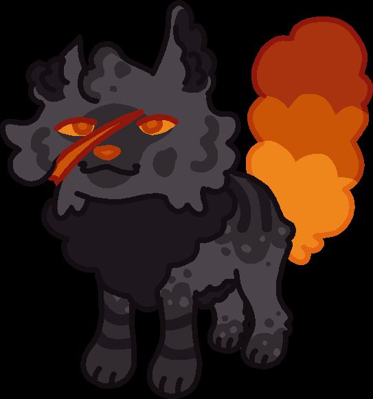 Full body drawing of a dark Grey cat with a orange tail