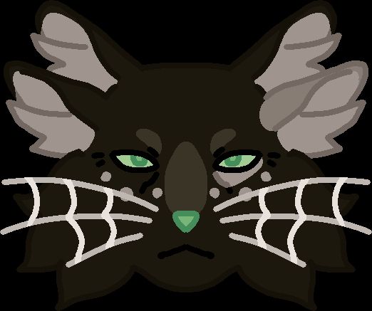 Drawing of a black cat with four ears ad cobwebs on their whiskers