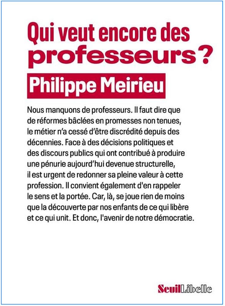 Couverture de «Qui veut encore des professeurs?» (Philippe Meirieu, Libelle/Seuil).