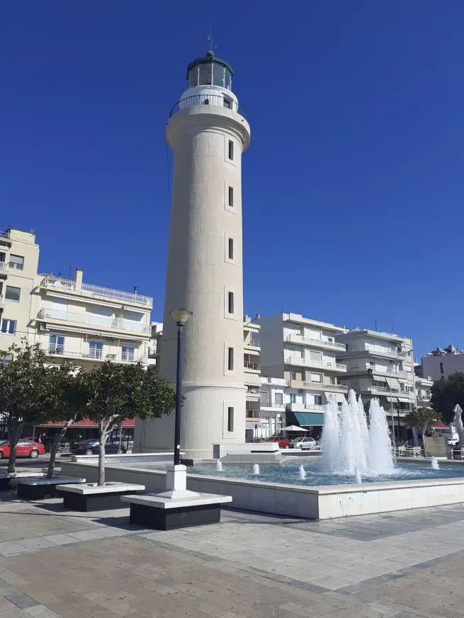 A picture of the lighthouse, alongside a working water fountain.