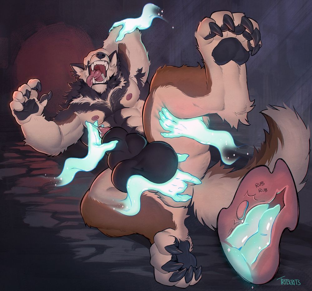 Werewolf being fingered and rubbed via ghost hands 