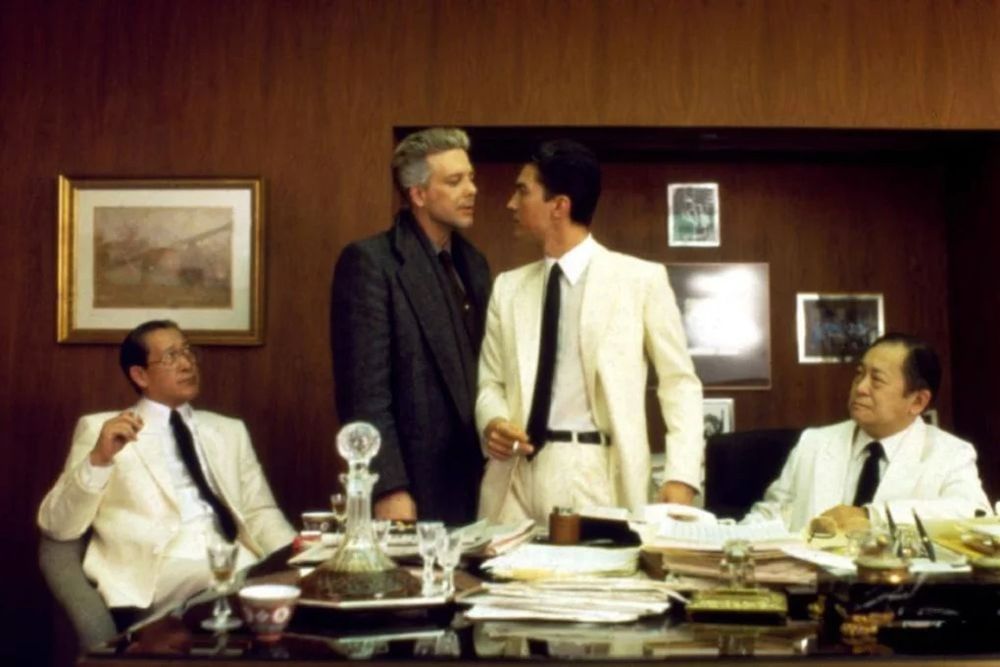 Mickey Rourke and John Lone wearing Armani in Year of the Dragon