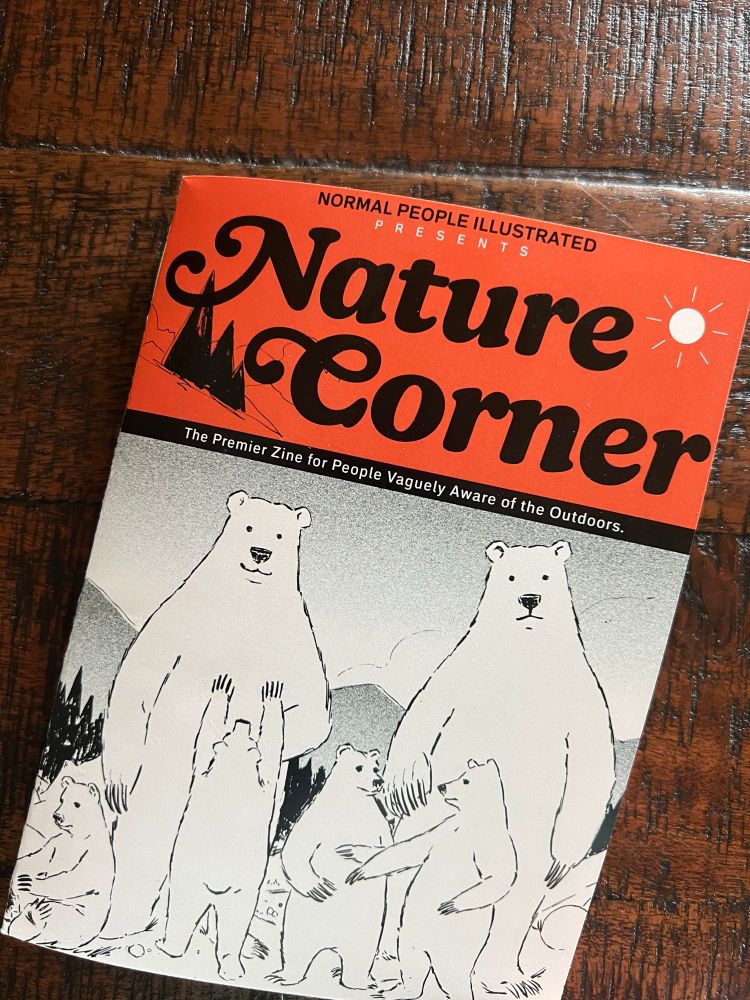 A zine titled Nature Corner, with an illustrated family of grizzly bears on the cover 