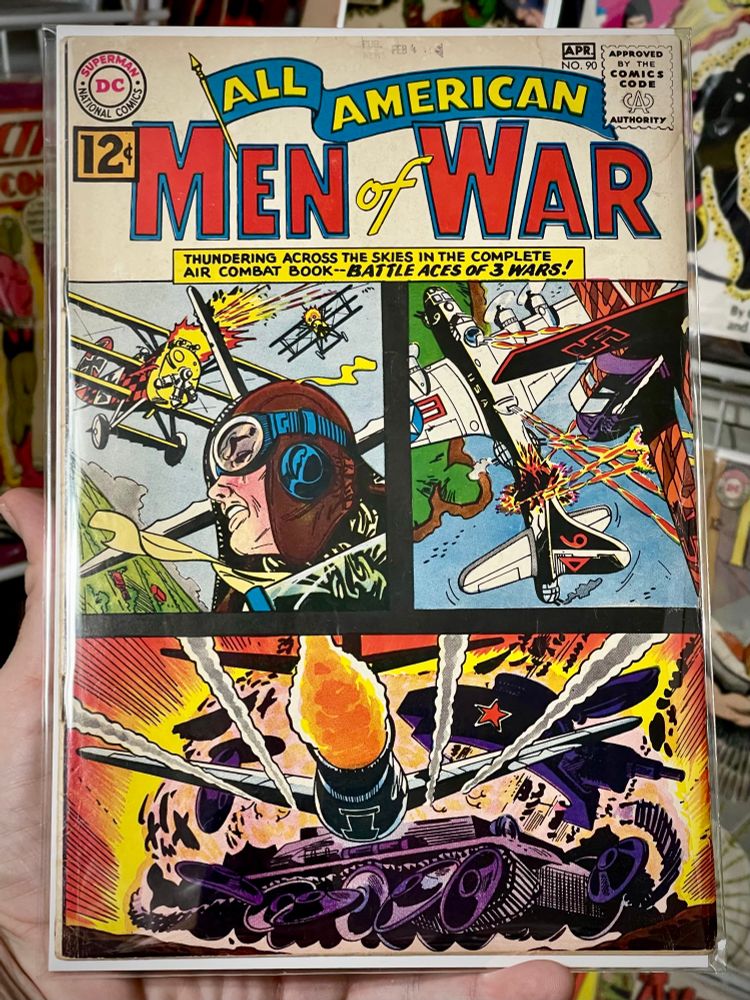 All-American Men of War 90, 1961, issue plagiarist Roy Lichtenstein stole a panel for “art” piece titled “As I Opened Fire”
🔥
Release:	Jan 23, 1962 
🔥
Creators
Writer	Robert Kanigher
Artist	Jerry Grandenetti
Cover Artist	   Jerry Grandenetti
Editor	Robert Kanigher