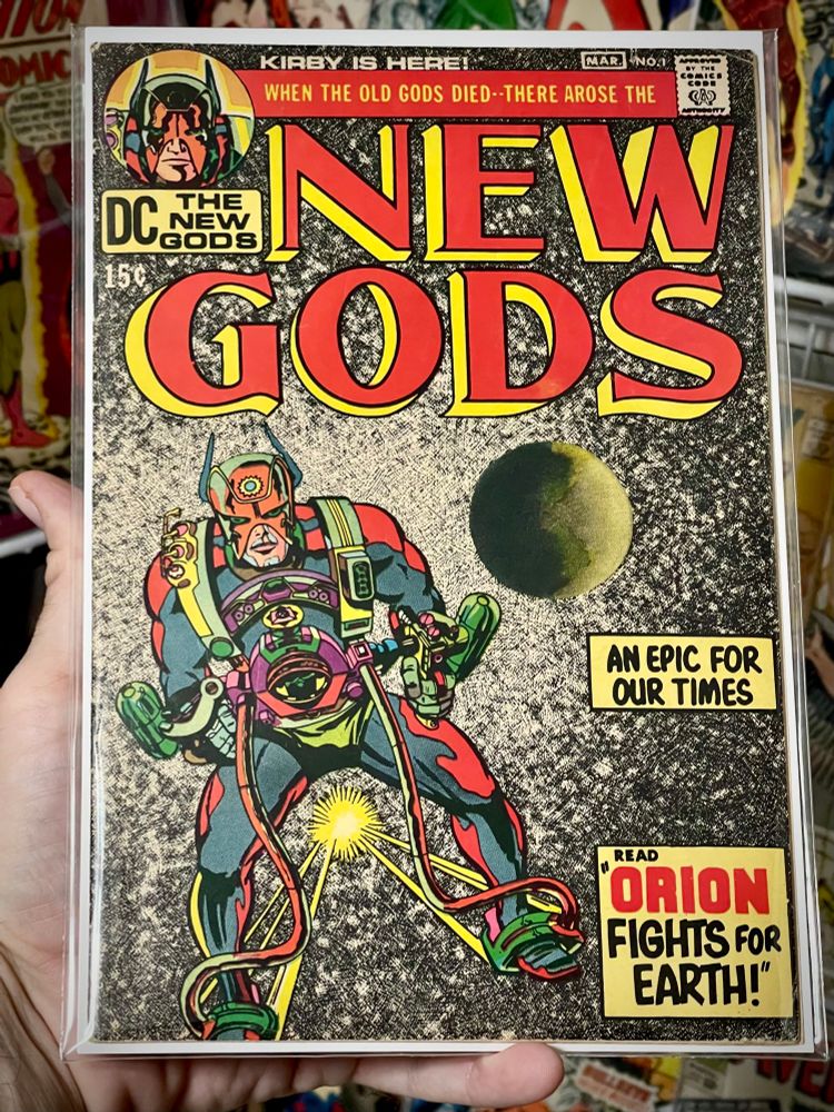 New Gods 1, 1970, first appearances of Orion, Highfather, Metron, Kalibak, Lightray, The Parademons, introduction of New Genesis & Apokolips, and debut of the Mobius Chair
🔥
Release:	Dec 22, 1970 
🔥
Creators
Writer	Bob Greenberger, Marv Wolfman, Jack Kirby
Cover Artist	   Jack Kirby
Penciller	Jack Kirby
Inker	Vince Colletta
Editor	Jack Kirby