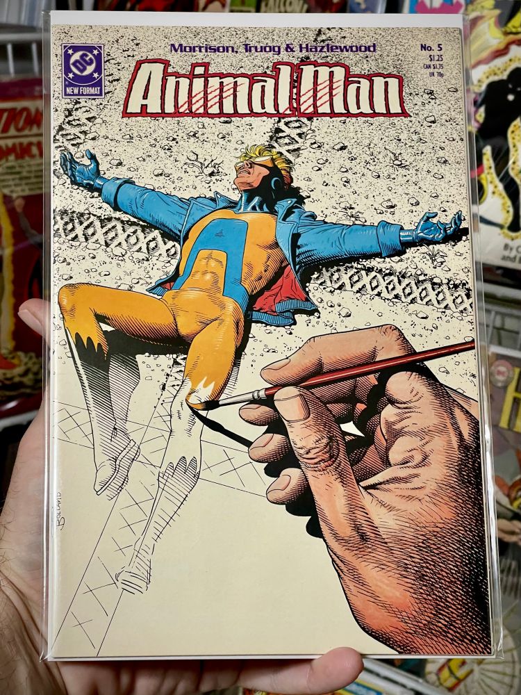 Animal Man 5, 1988, first & only appearance of Crafty the Coyote, classic cover by Brian Bolland, and story nominated for a 1989 Eisner Award
🔥
Release:	Sep 27, 1988 
🔥
Creators
Writer	Grant Morrison
Cover Artist	   Brian Bolland
Penciller	Chas Truog
Inker	Doug Hazlewood
Colorist	   Tatjana Wood
Letterer	   John Costanza
Editor	Karen Berger, Art Young