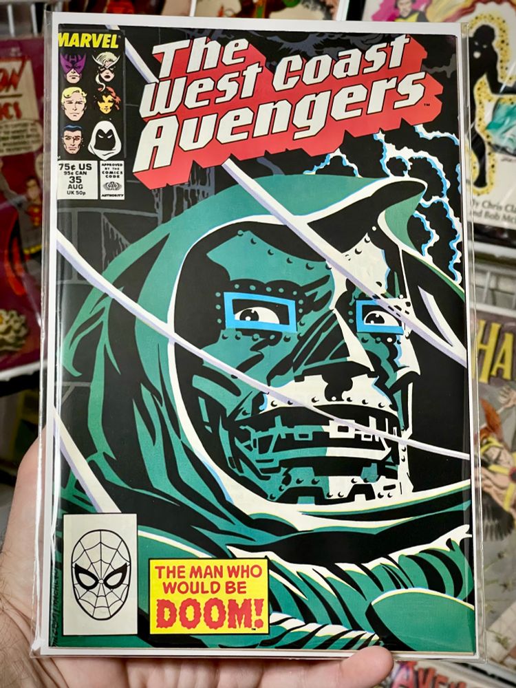West Coast Avengers 35, vol.2, 1988, non key Al Milgrom Doctor Doom cover
🔥
Release:	Aug 1988 
🔥
Creators
Writer	Steve Englehart
Cover Penciller	  Al Milgrom
Cover Inker	   Mike Machlan
Penciller	Al Milgrom
Inker	Mike Machlan
Colorist	   Steve Buccellato
Letterer	   Jack Morelli
Editor	Mark Gruenwald