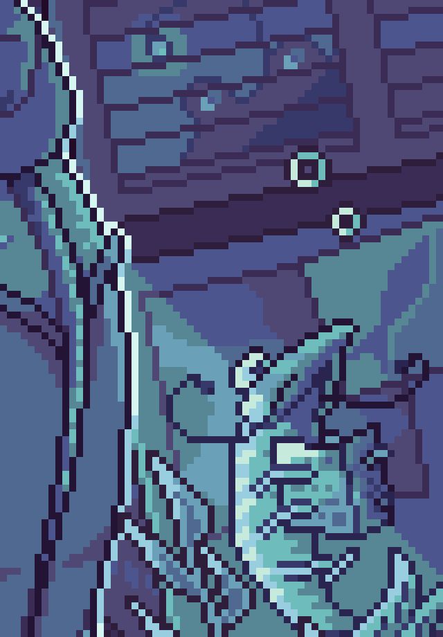 close up of the fish detective artwork, showing a shrimp reading a newspaper