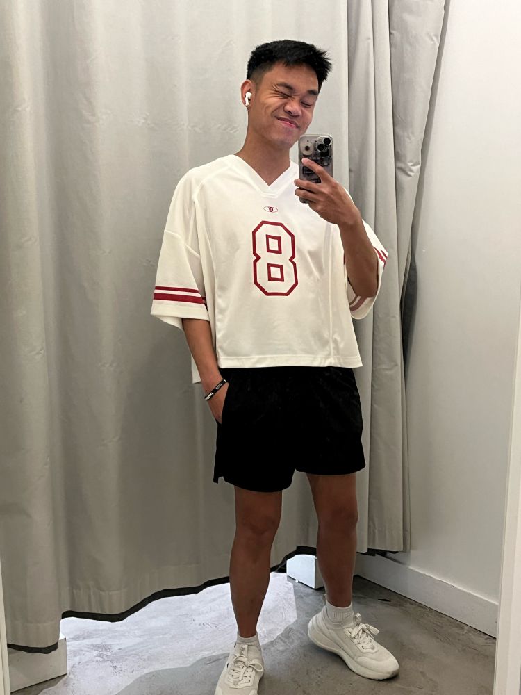 Brandon should’ve bought this cute cropped red/white tee from Oak + Fort…