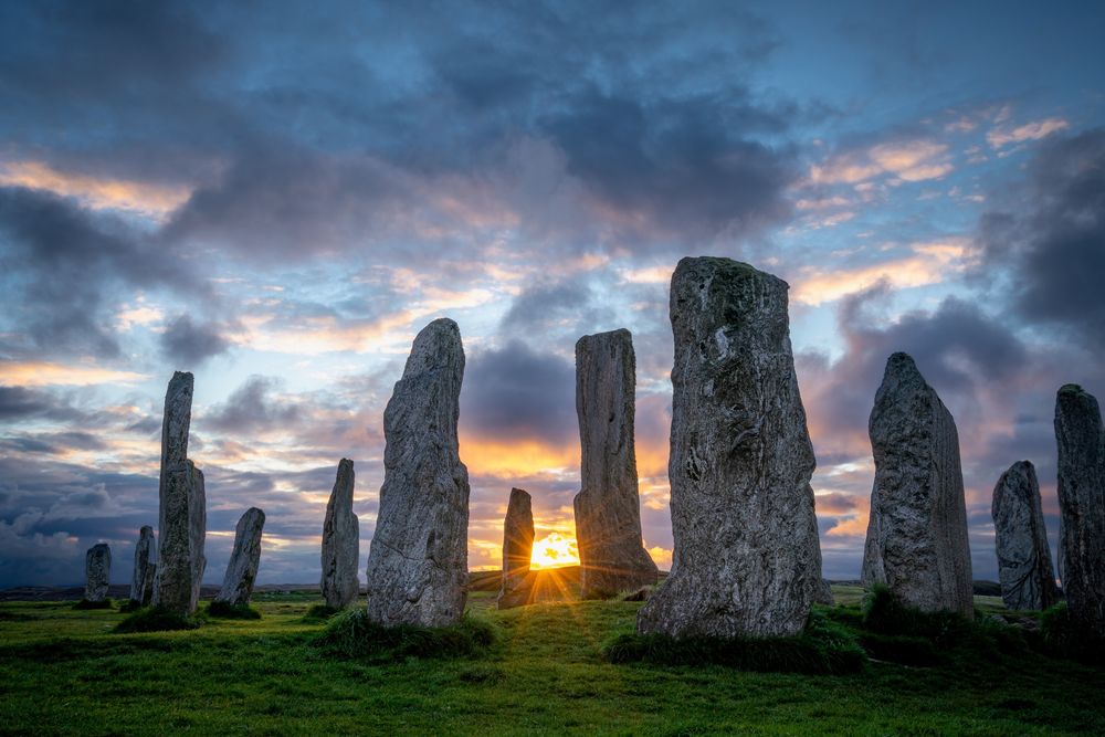 standing stones at sunset