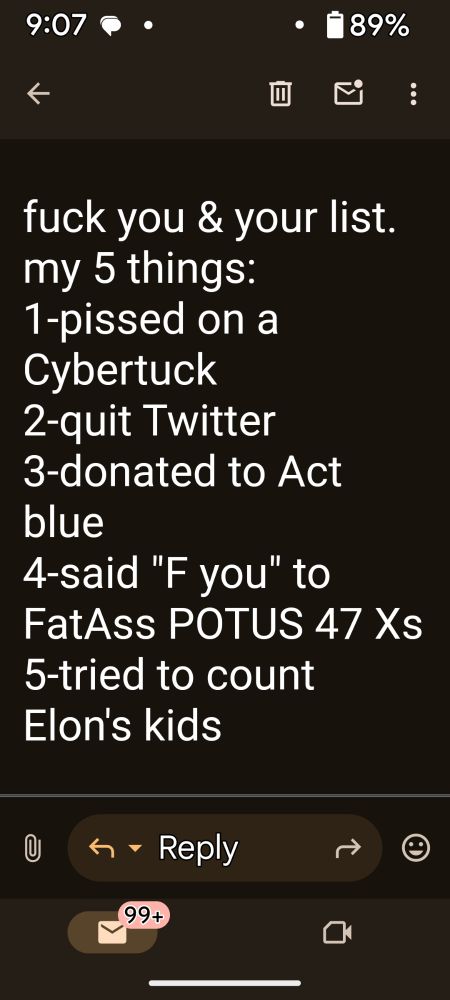 my list for Elon, not a serious list