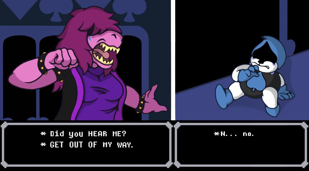 Deltarune Chapter 1 scene - Susie vs Lancer