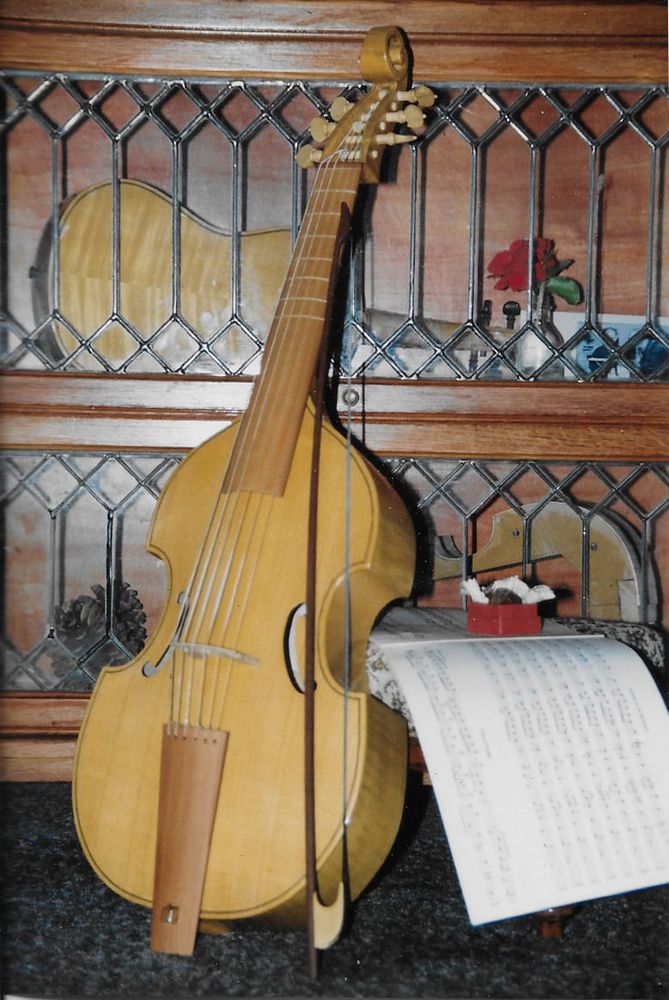 A Tenor Viol (Viola da Gamba) made by Jeff Allan in 1997 
String length of 49 CM